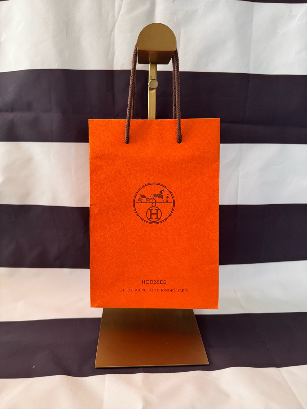 Hermes Orange Paper Tote with Brown Rope Handles